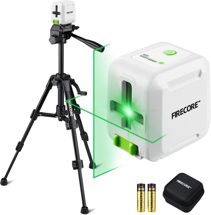 Firecore Laser Level with Tripod, Self Leveling Laser Level Green Cross Line Laser Leveler Tool for Picture Hanging Wall Tile Home Renovation Indoor Projects, Carry Pouch and Battery Included - Image 1
